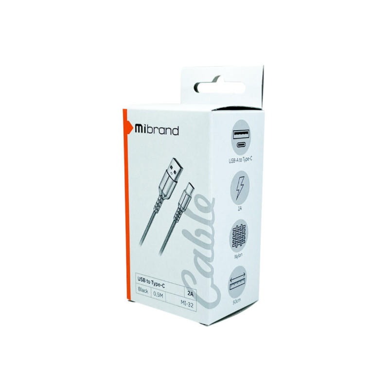 Кабель Mibrand MI-32 Nylon Charging Line USB for Type-C 2A 0.5m Black (MIDC/3205TB)