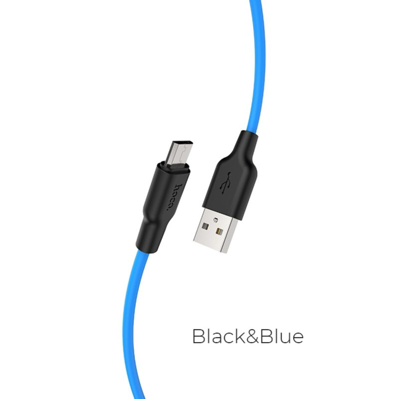 Кабель HOCO X21 Plus USB to Micro 2.4A, 1m, silicone, silicone connectors, Black+Blue (6931474711885)