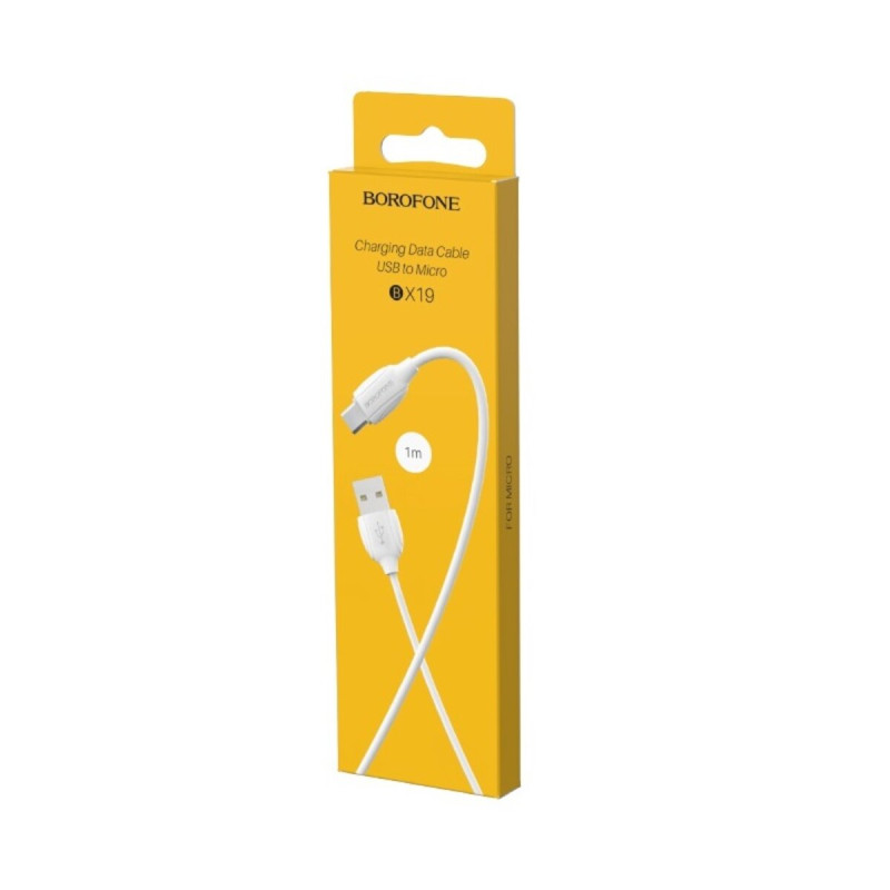 Кабель BOROFONE BX19 USB to Micro 2.4A, 1m, PVC, TPE connectors, White (BX19MW)