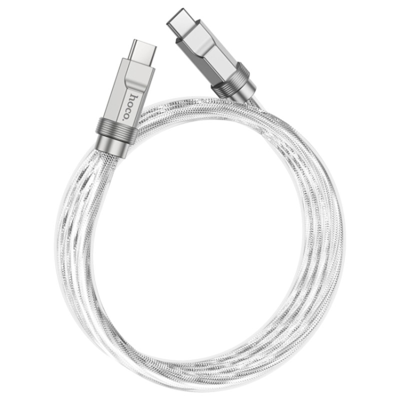 Кабель HOCO U113 Solid 100W silicone charging data cable Type-C to Type-C Silver (6931474790101)