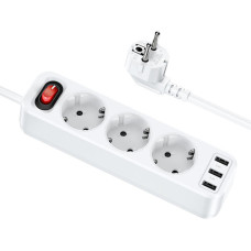 Мережевий подовжувач HOCO NS2 3-position extension cord socket(including 3*USB output) White (6931474765178)