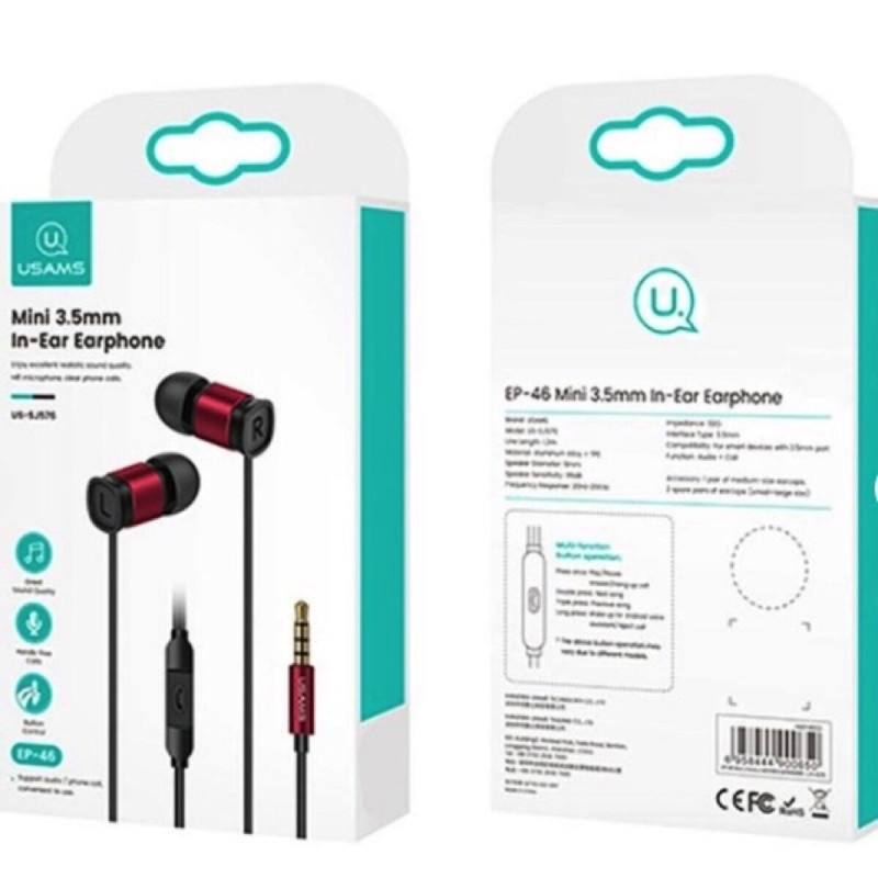Навушники Usams EP-46 Mini 3.5mm In-Ear Earphone 1.2m Red (HSEP4602)