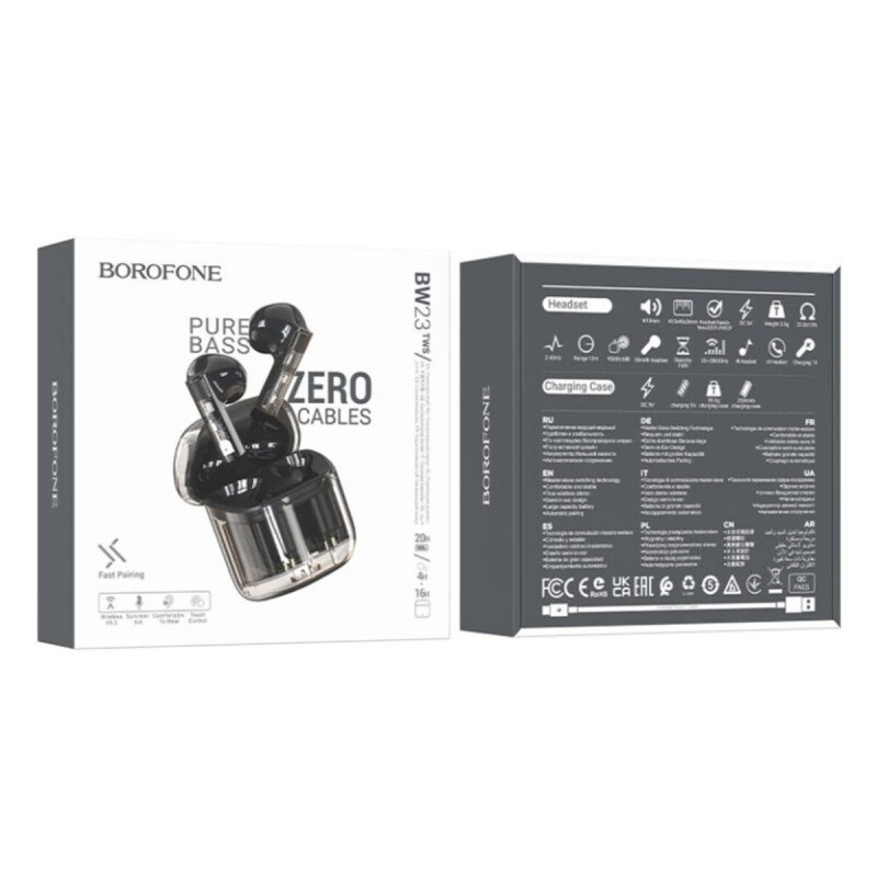 Навушники BOROFONE BW23 Crystal bean Transparent Edition true wireless BT headset Jazz Black (BW23B)