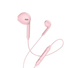 Навушники HOCO M55 Memory sound wire control earphones with mic Pink (6957531099925)