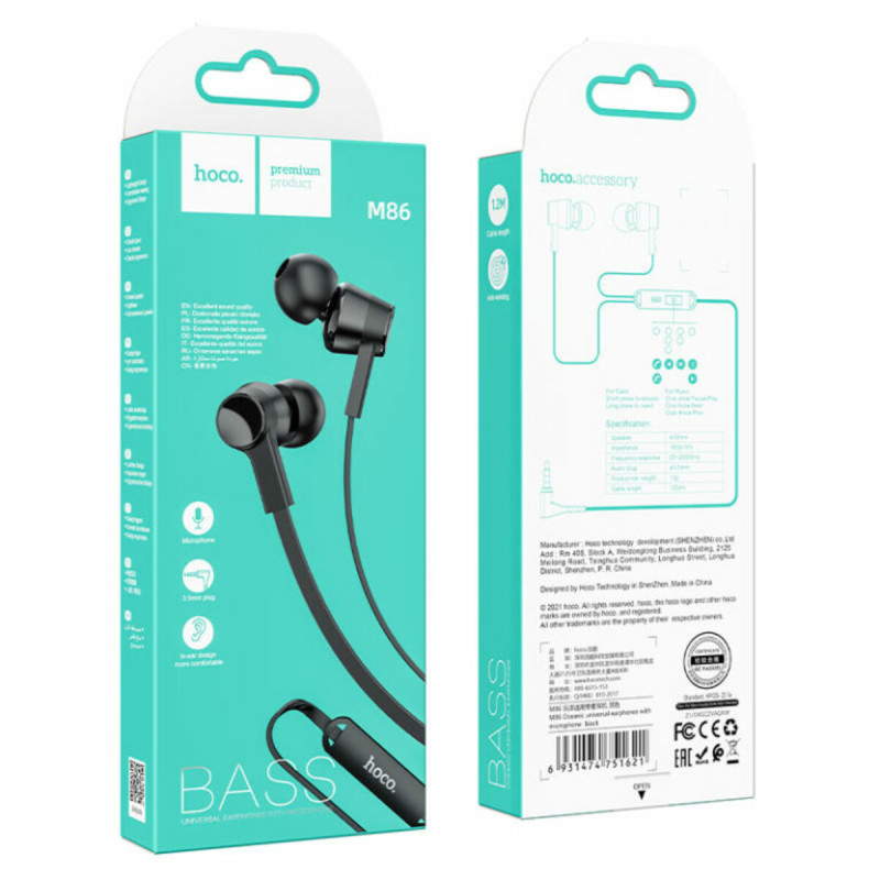 Навушники HOCO M86 Oceanic universal earphones with mic Black (6931474751621)