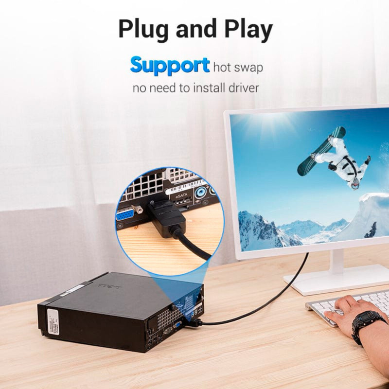 Кабель Vention DP to DVI Cable 2M Black (HAFBH) (HAFBH)