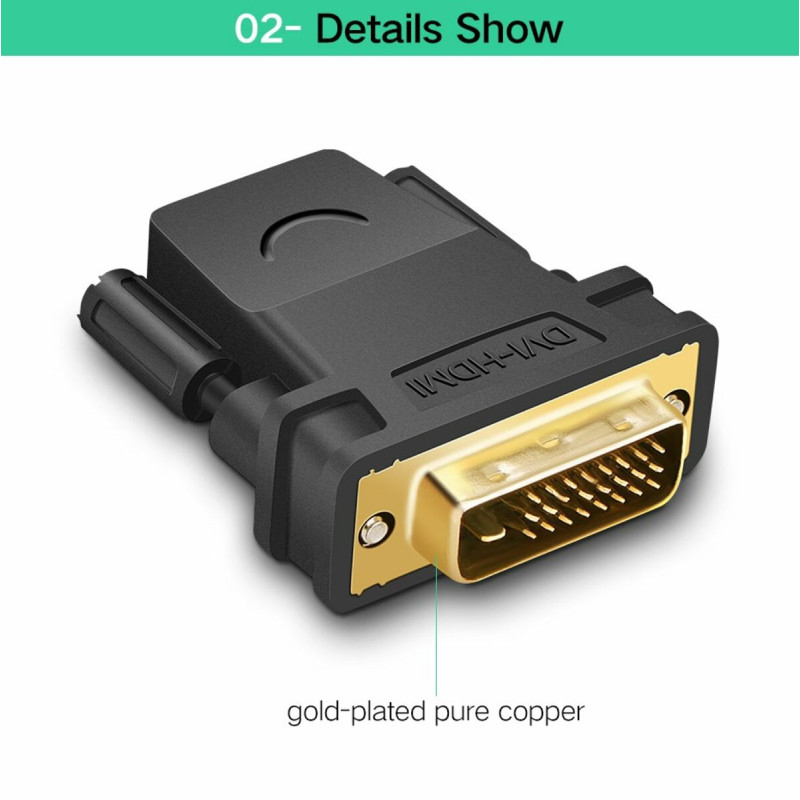 Кабель UGREEN 20124 DVI 24+1 Male to HDMI Female Adapter (Black) (UGR-20124) (UGR-20124)