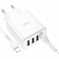 Мережевий зарядний пристрій HOCO C102A Fuerza QC3.0 four-port charger set(iP) 18W White (6931474777720)