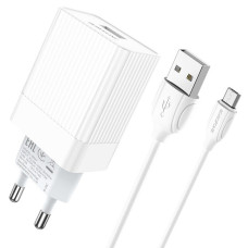 Мережевий зарядний пристрій BOROFONE BA47A Mighty speed single port QC3.0 3A + Micro-USB cable 18W White (BA47AMW)