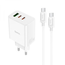 Мережевий зарядний пристрій HOCO C126A Pure power PD40W three-port(2C1A) charger set(Type-C to Type-C) White (6931474798749)