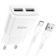 Мережевий зарядний пристрій HOCO C88A Star round dual port charger set(Type-C) White (6931474749550)