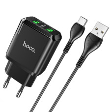 Мережевий зарядний пристрій HOCO N6 Charmer dual port QC3.0 charger set(Type-C) 18W Black (6931474738998)