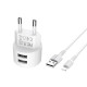 Мережевий зарядний пристрій BOROFONE BA23A Brilliant dual port charger set(Lightning) White (BA23ALW)