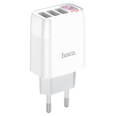 Мережевий зарядний пристрій HOCO C93A Easy charge 3-port digital display charger White (6931474760593)