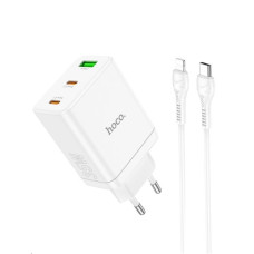 Мережевий зарядний пристрій HOCO N33 Start three-port PD35W(2C1A) charger set(C to iP) White (6931474795090)