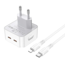 Мережевий зарядний пристрій BOROFONE BA76A Source dual port PD35W(2C) charger set(C to iP) White (BA76ACLW)