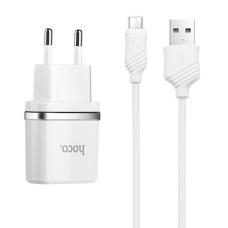 Мережевий зарядний пристрій HOCO C12 Smart dual USB (Micro cable)charger set White (6957531047773)