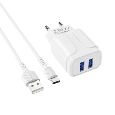 Мережевий зарядний пристрій BOROFONE BA37A Speedy dual port charger(Type-C) White (BA37ACW)