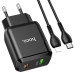 Мережевий зарядний пристрій HOCO N5 Favor dual port PD20W+QC3.0 charger set(C to iP) Black (6931474738912)