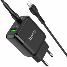 Мережевий зарядний пристрій HOCO N5 Favor dual port PD20W+QC3.0 charger set(C to iP) Black (6931474738912)