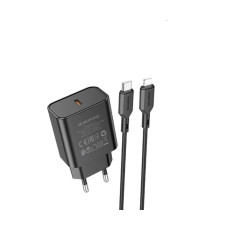 Мережевий зарядний пристрій BOROFONE BA71A Power single Port PD20W charger set(C to iP) Black (BA71ACLB)